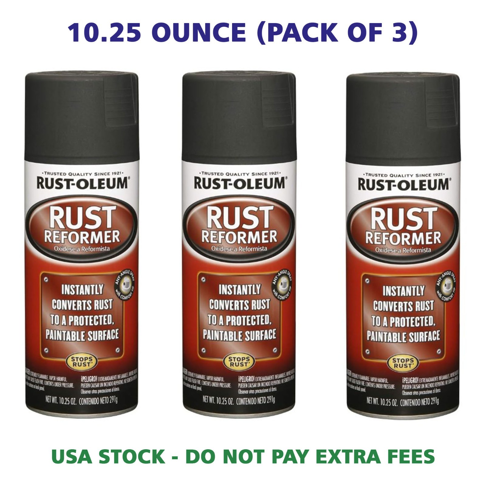 Rust-Oleum 248658-3PK Rust Reformer Spray, 10.25 oz, Black, 3 Pack, Aerosol, New