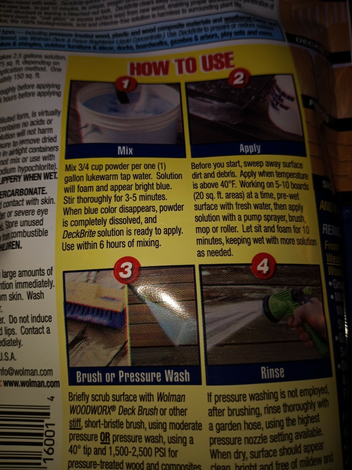 Wolman DeckBrite 1 Lb Wood Cleaner Coating Prep 16001 Restores WoodCovers 375 SF
