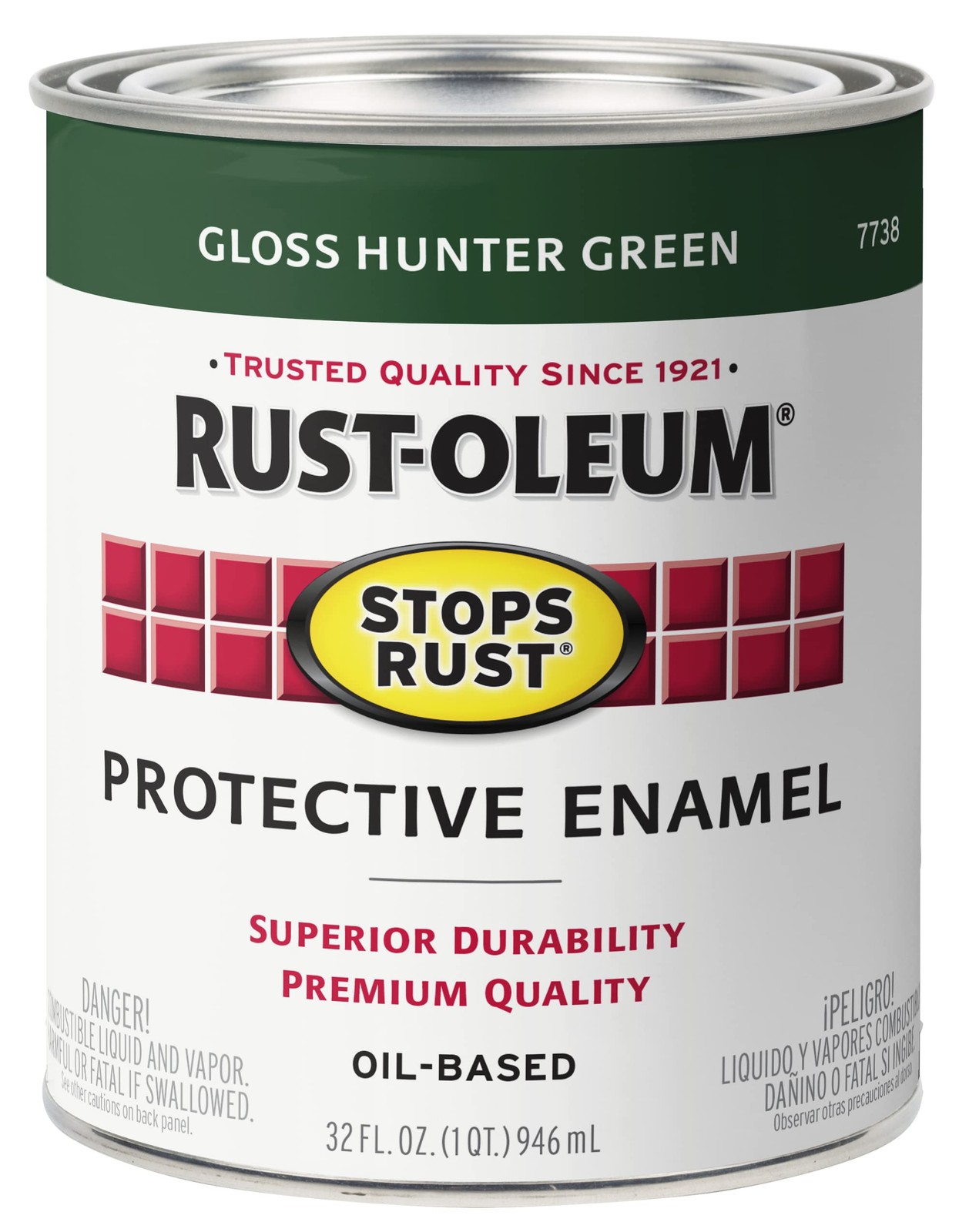 Rust-Oleum 7738502 Stops Rust Brush 32 Fl Oz (Pack of 1), Gloss Hunter Green