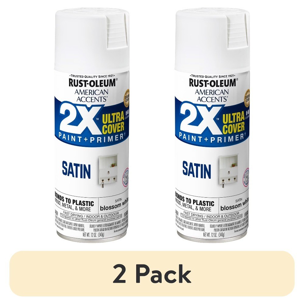 2-Pack Satin Spray Paint Ultra Cover White 12 oz Fast Drying Smooth Finish