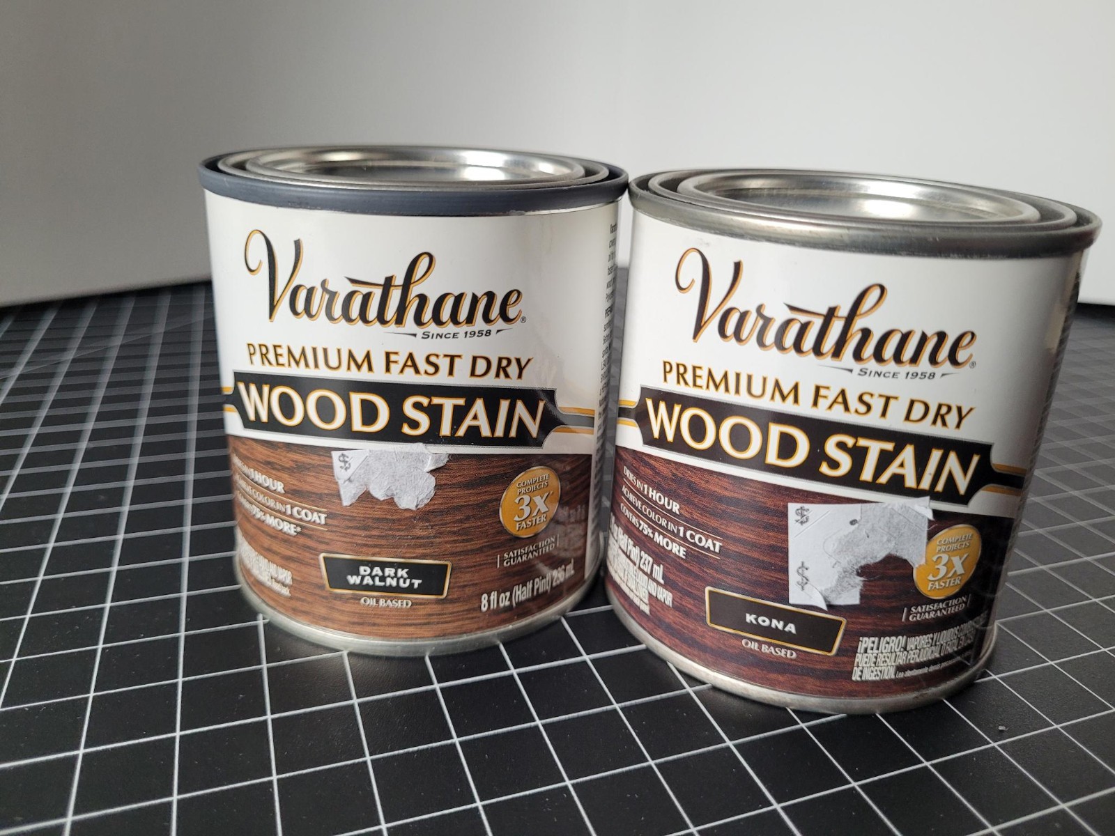 Varathane Fast Dry Wood Stain – Dark Walnut & Kona 8 fl oz (half pint)