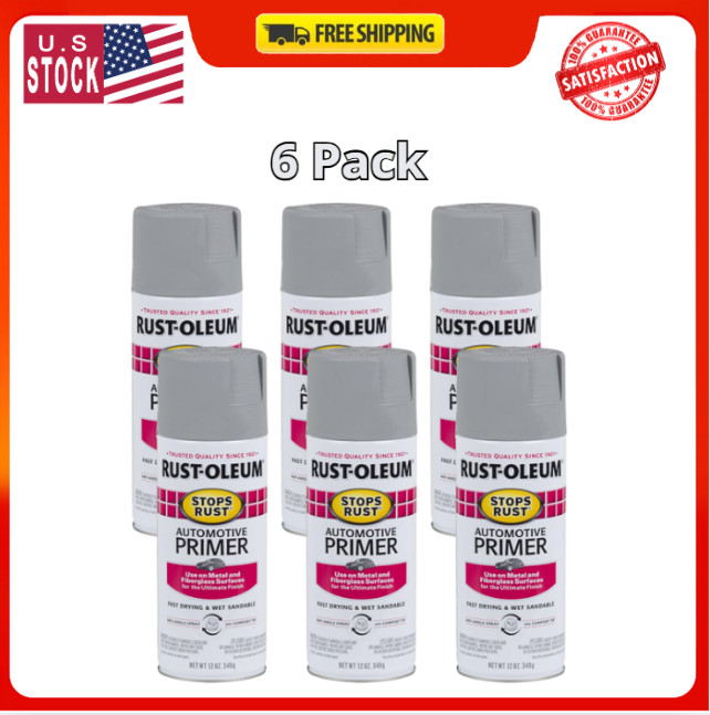 2081830-6PK Stops Rust Automotive Spray Primer, 12 Oz, Light Gray, 6 Pack