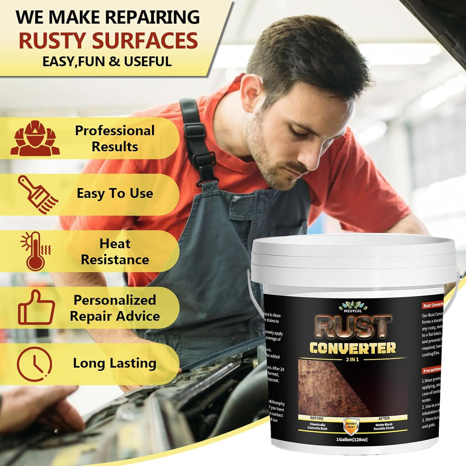 2-In-1 Rust Converter & Metal Primer – 1 Gallon Black Rust Paint Inhibitor for M