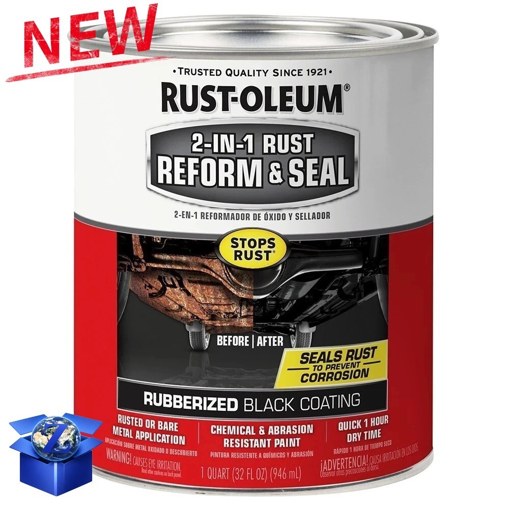 Rust-Oleum Black 2-In-1 Textured Rubberized Coating Rust Reform 32oz 1 qt NEW