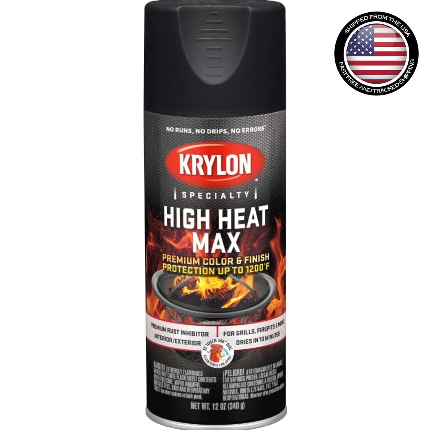 High Heat Max Black Gloss 12 Oz Paint – Withstands Up To 1200°F, Rust Resistant