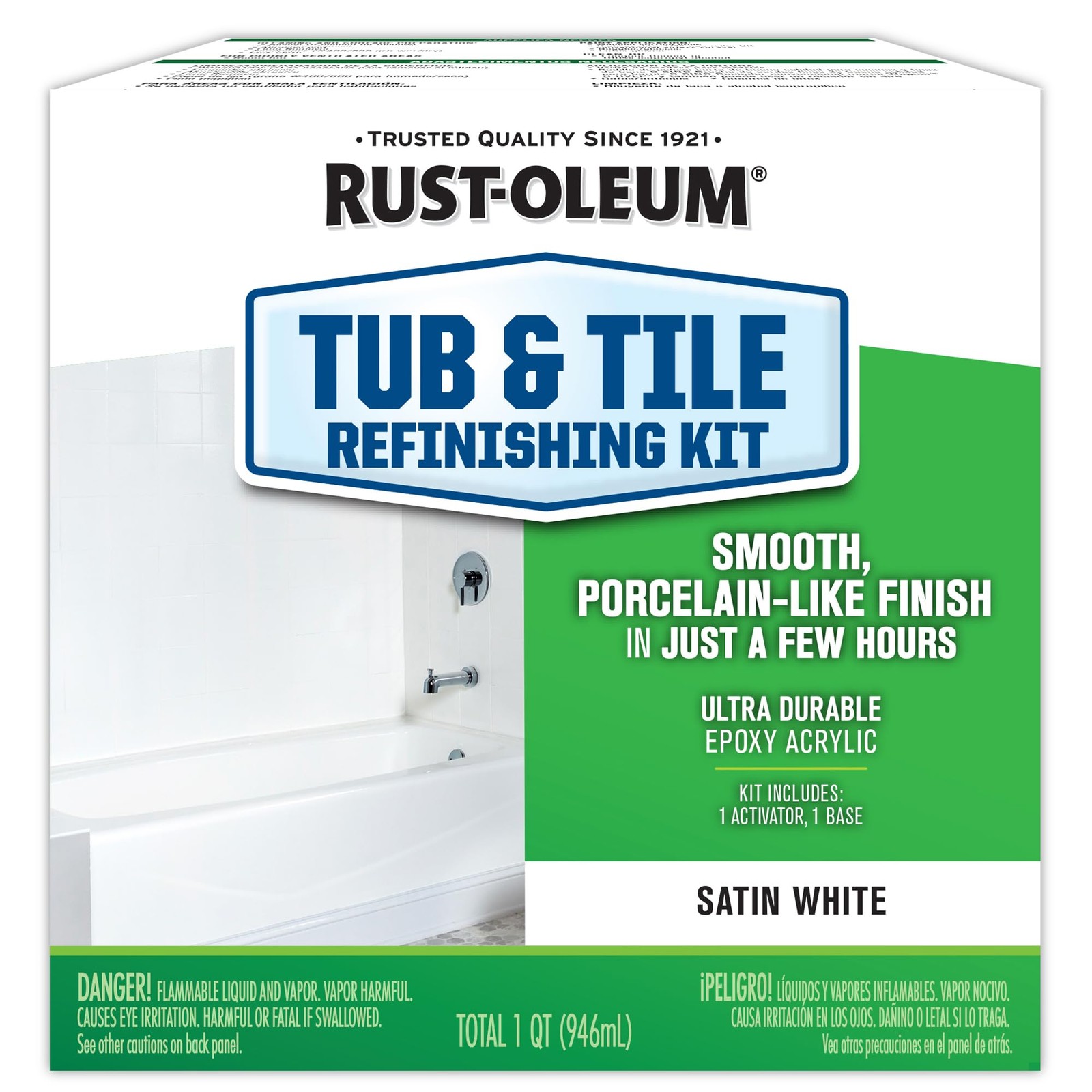 Rust-oleum Tub And Tile Refinishing Kit White 32 Oz Epoxy Acrylic Bathroom Paint