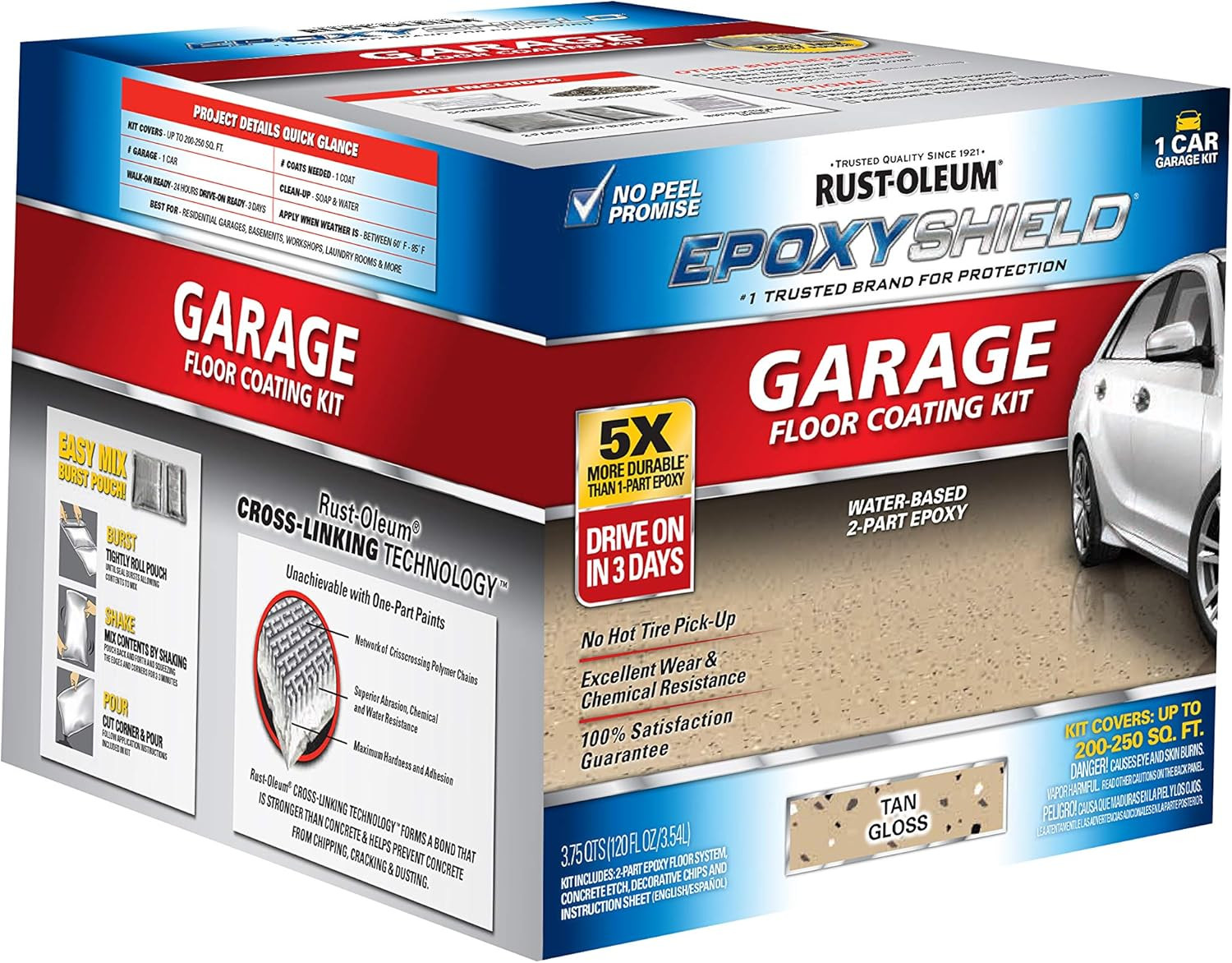 EPOXYSHIELD Garage Floor Coating Kit, Tan Gloss, 120 Fl Oz – 1 Car Size
