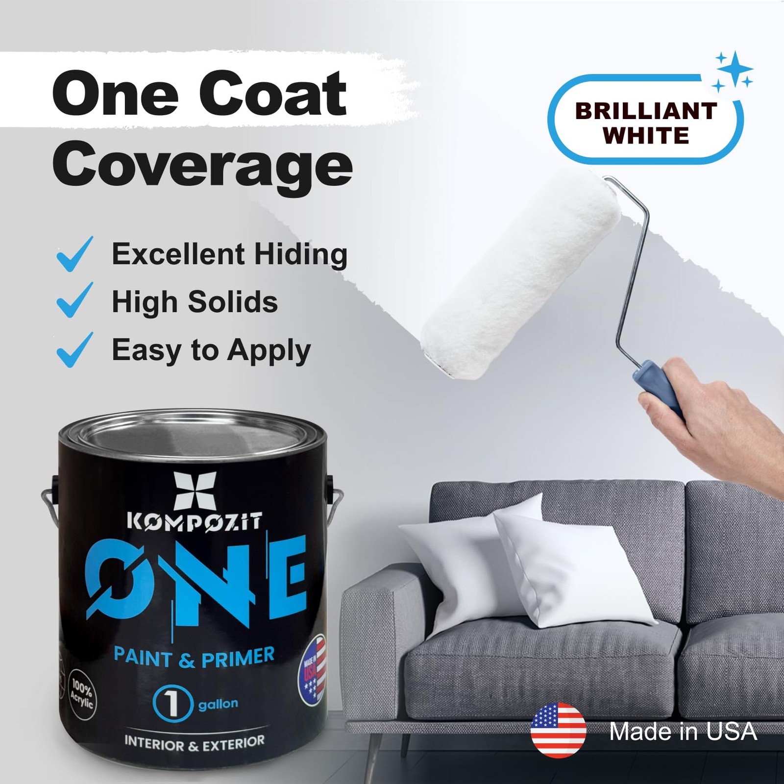 Kompozit ONE Ultra Cover Interior/Exterior White 100% Acrylic Paint & Primer for