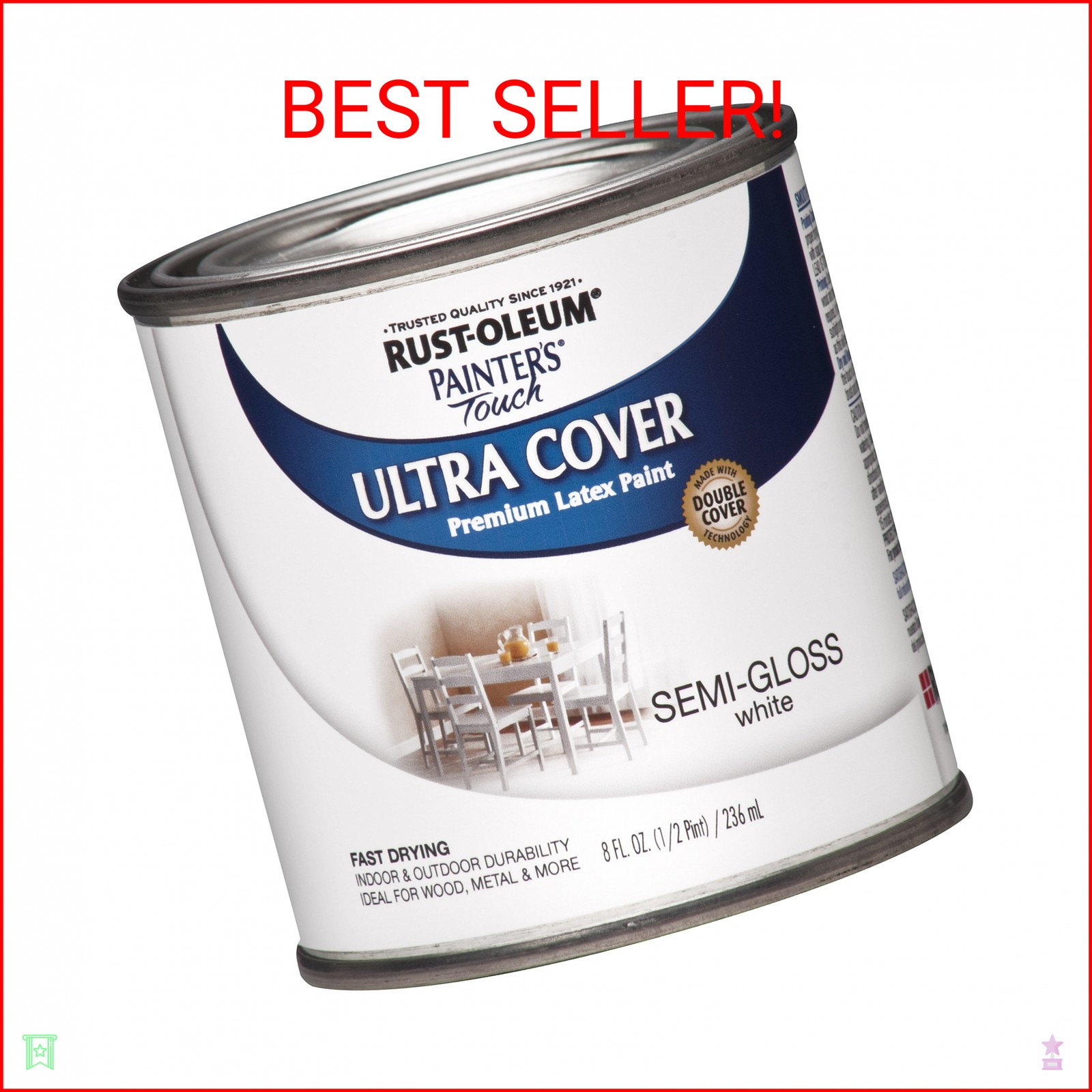 Rust-Oleum 1993730-6PK Painter’s Touch Latex Paint, Half Pint, Semi-Gloss White,
