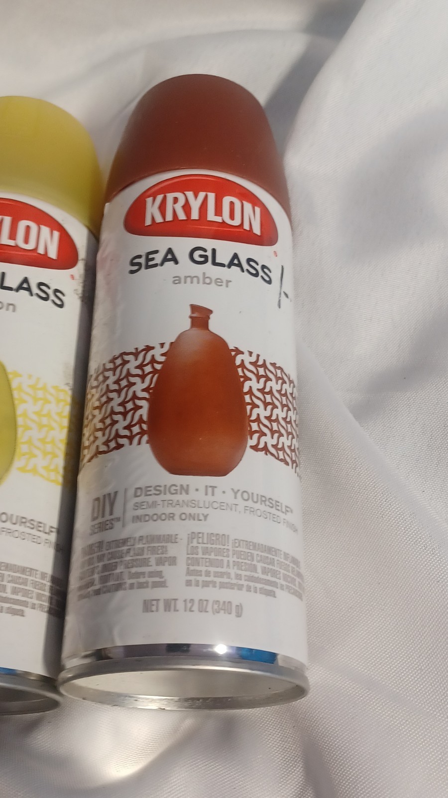 Krylon Sea Glass Spray Paint Lot Lemon (x2) Cornflower (x 1) Amber (x 3/4 READ