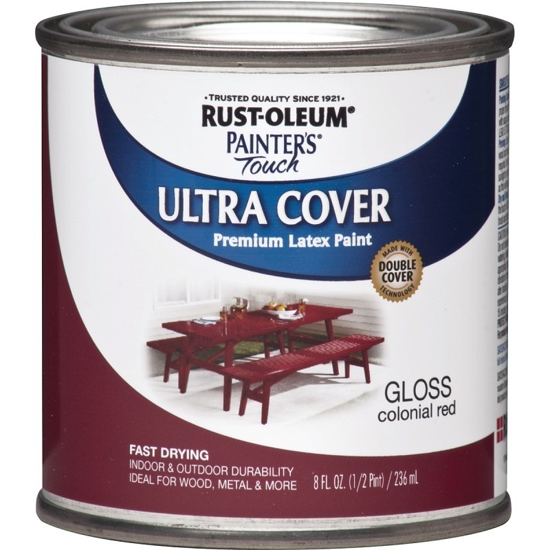Rust-Oleum 1964730 Enamel Paint, Water, Gloss, Colonial Red, 0.5 pt, Can, 120 sq