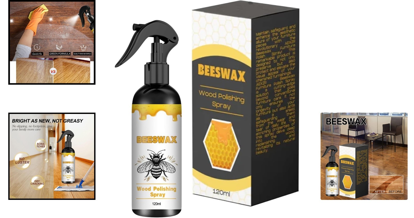 Effortless Beeswax Spray Polish – 120ml for a Glossy Finish on Wood Surfaces
