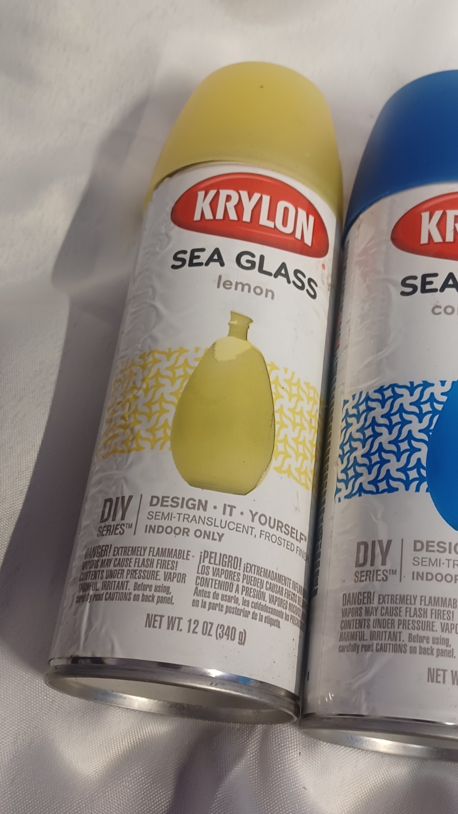 Krylon Sea Glass Spray Paint Lot Lemon (x2) Cornflower (x 1) Amber (x 3/4 READ