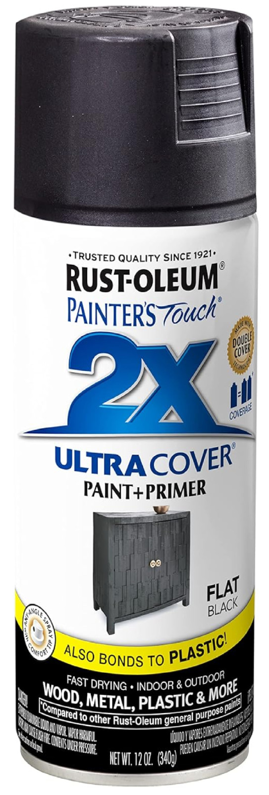 Rust-Oleum 334020 Painter’s Touch 2X Ultra Cover Spray Paint, 12 oz, Flat Black