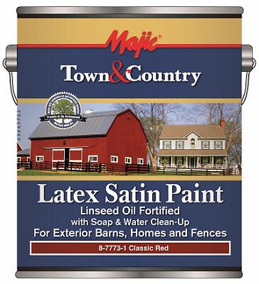 Majic 8-7773-1 Town & Country Exterior Paint, Satin Latex, Red, Gallon –