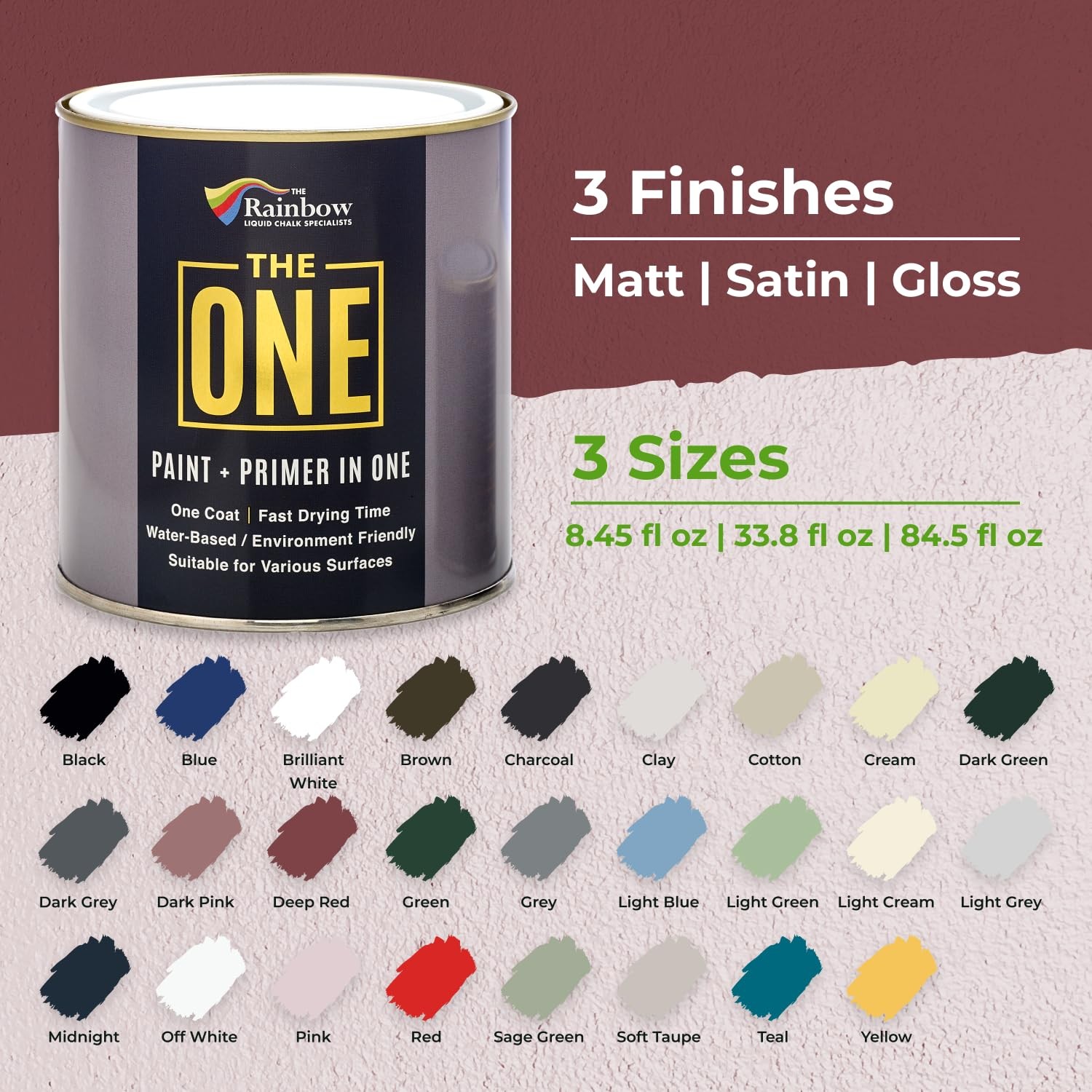 All-In-One Paint Primer Deep Red Matte 8.5 Fl Oz 250ml 1 Coat Indoor Outdoor Use