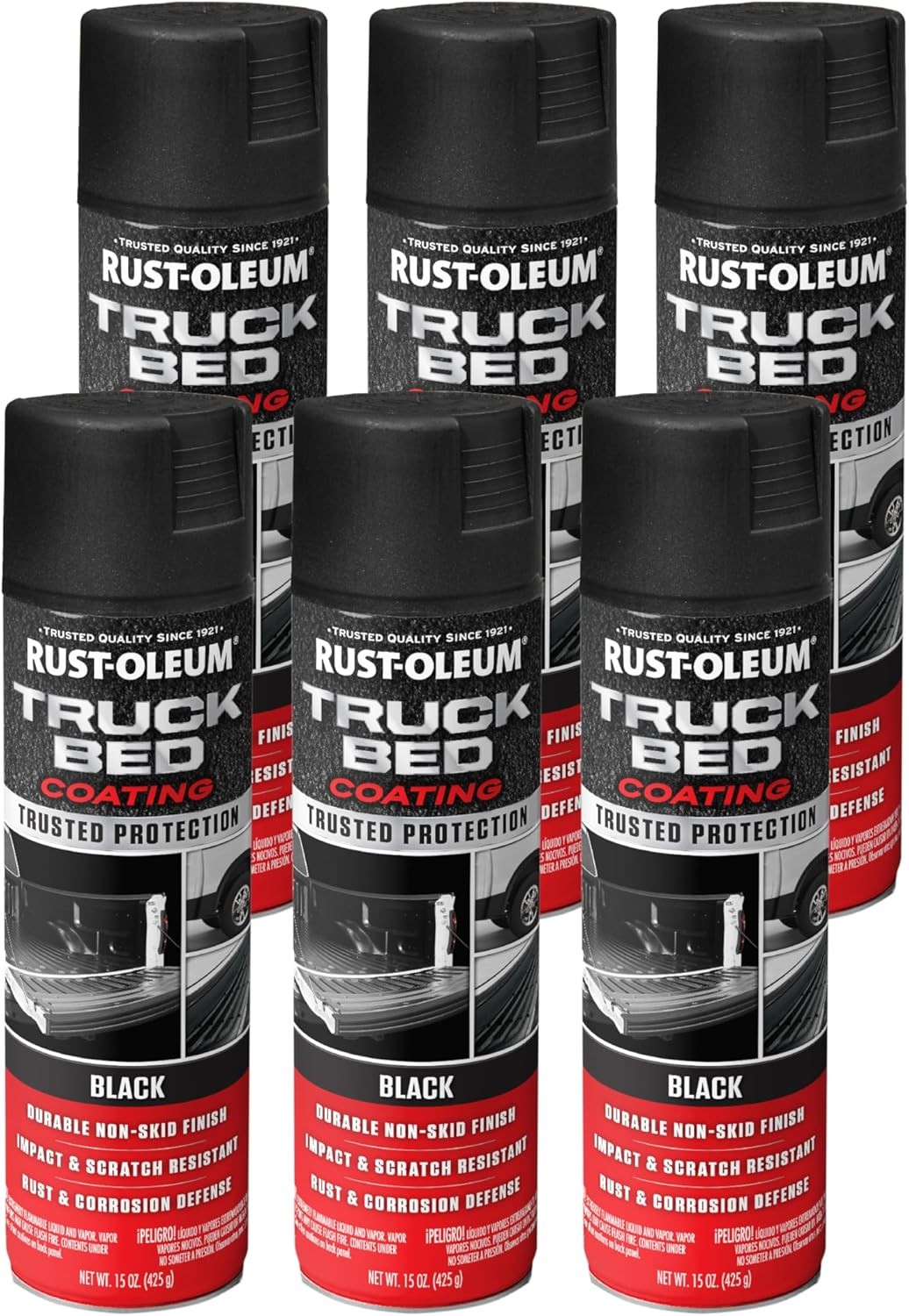 Rust-Oleum 248914-6PK Stops Rust Truck Bed Coating Spray Paint, 15 oz, Black, 6