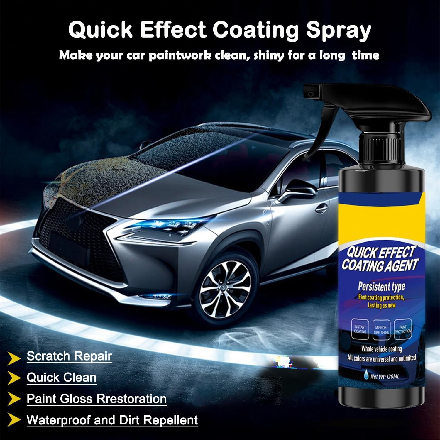 Quick Effect Coating Agent for Car – Hydrophobic Ceramic Coating Spray for Ca…