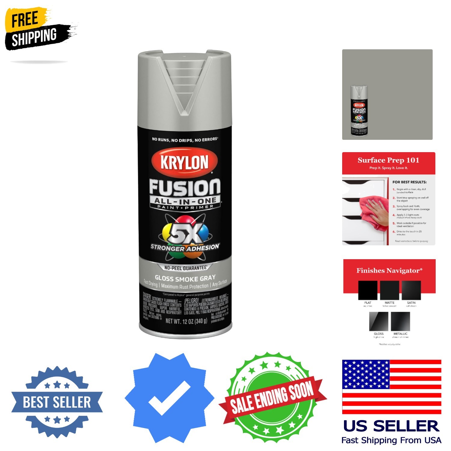 Fusion All-In-One Gloss Spray Paint & Primer, Smoke Gray – 1 Each