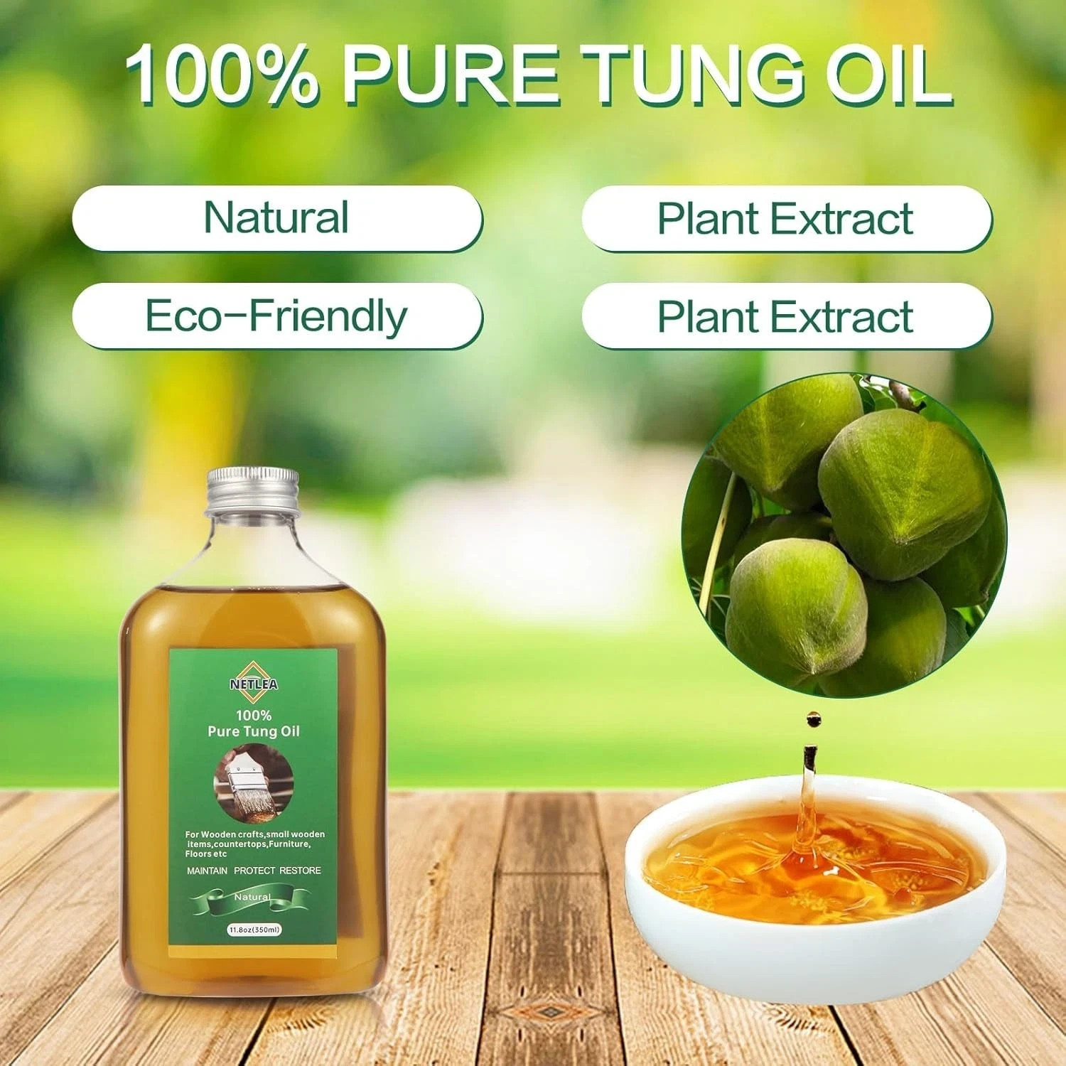Pure Tung Oil 11.8oz Wood Finish Natural Woodworking Oil DIY Furniture Craft