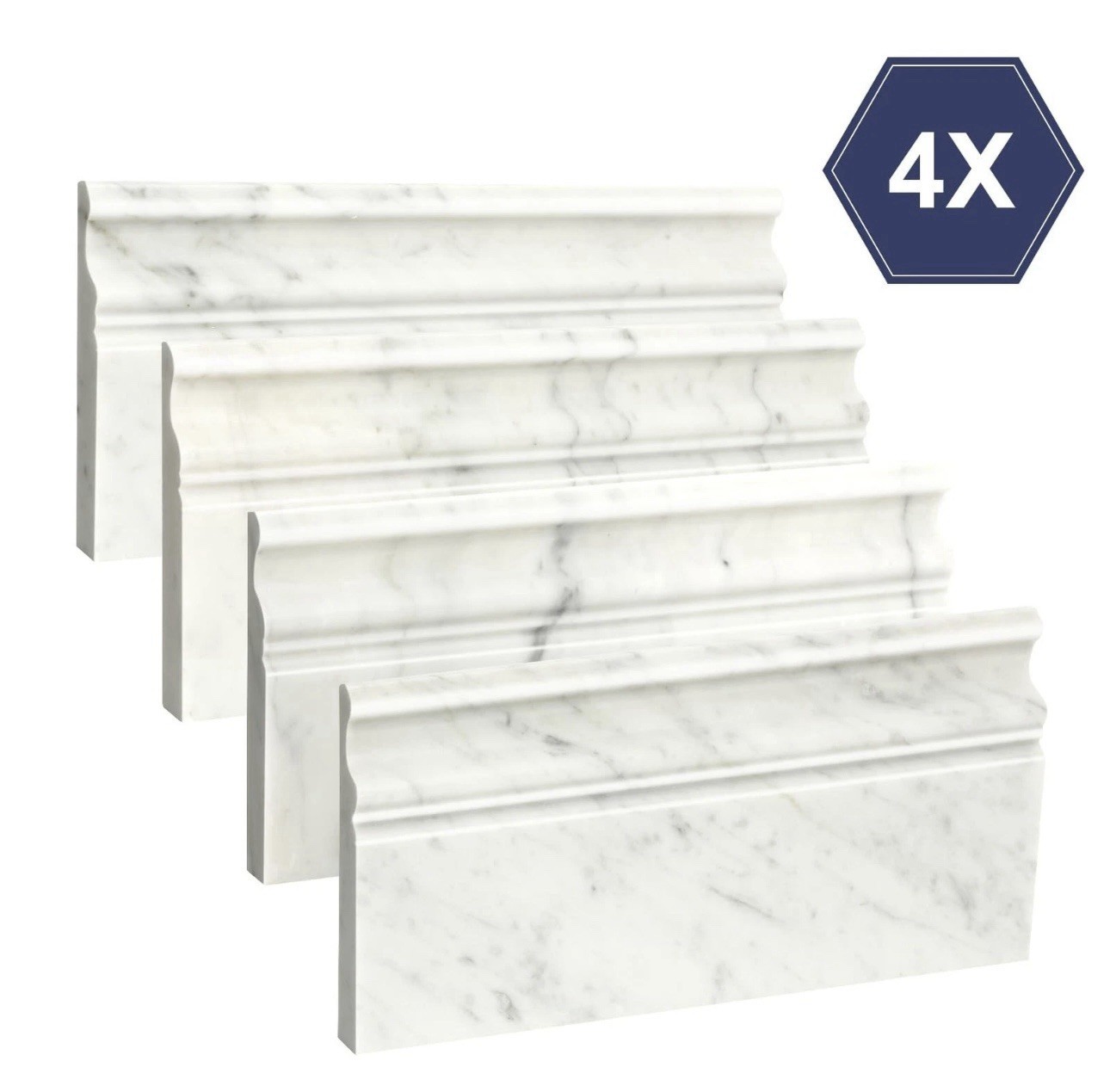 4 Pack Carrara White Marble Baseboard Trim Molding 5 x12” Polished Wall Base…