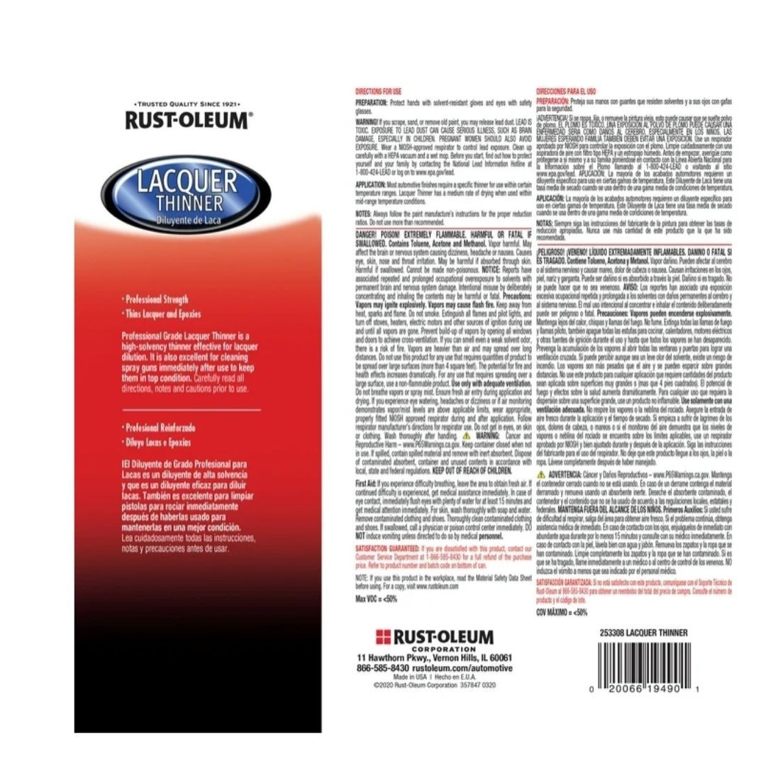(2 pack) Rust-Oleum Automotive Low VOC Professional Lacquer Thinner, Clear, Gall