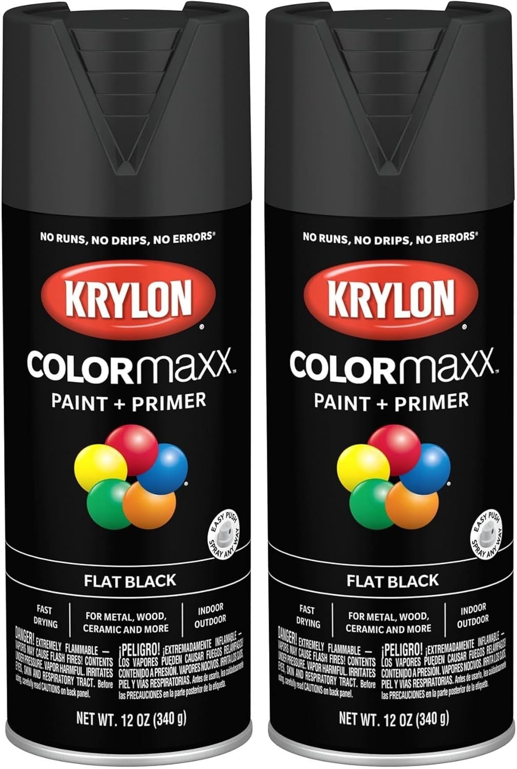 2-Pack COLORmaxx Indoor/Outdoor Flat Black Spray Paint & Primer – 12oz Each