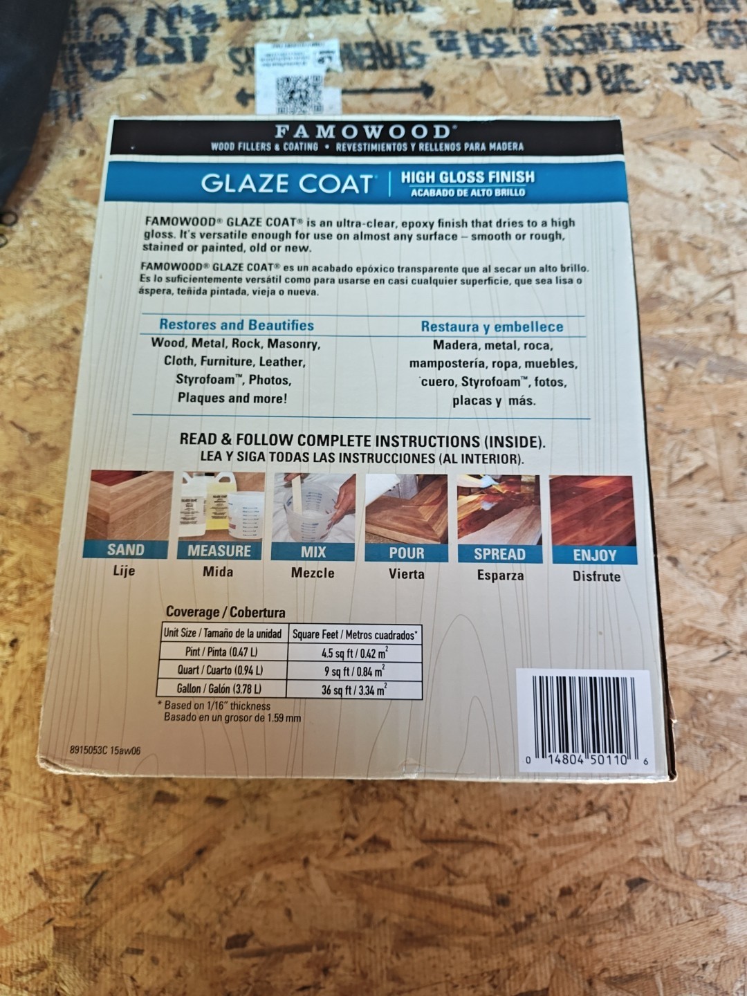 Famowood 1 Gal Finish, High Gloss Finish, Clear 2 Part Epoxy