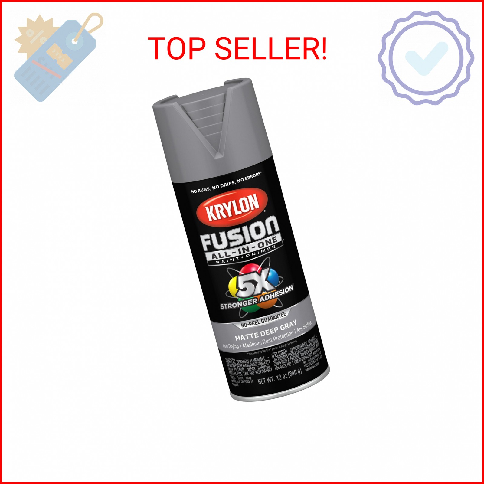 Krylon Fusion All-In-One 12 Oz. Matte Spray Paint, Deep Gray – 1 Each