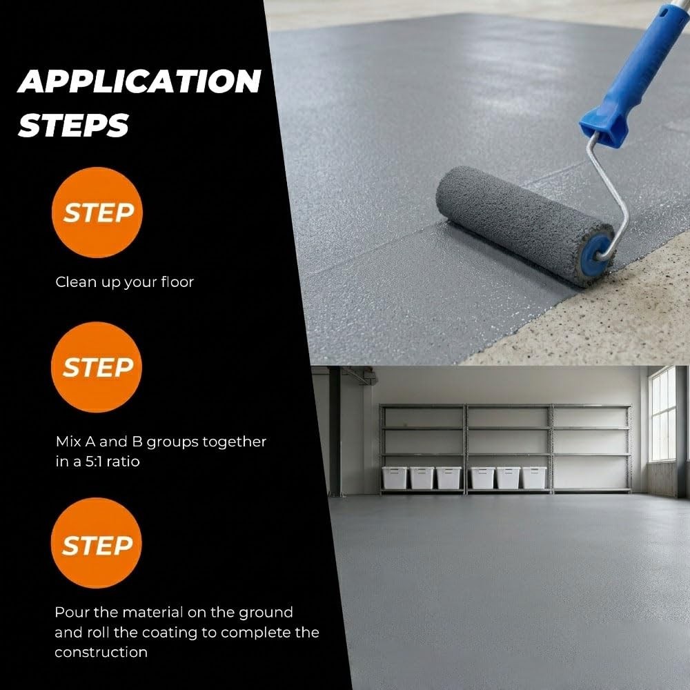 Floor Paint,1 Gallon Medium Gray, Water-Based 1K Concrete Sealer, Matte Finis…
