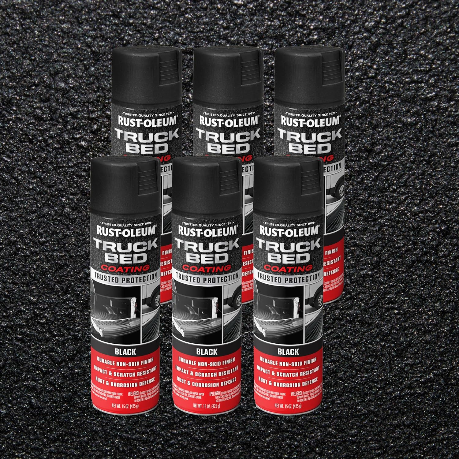 248914-6PK Stops Rust Truck Bed Coating Spray Paint, 15 Oz, Black, 6 Pack