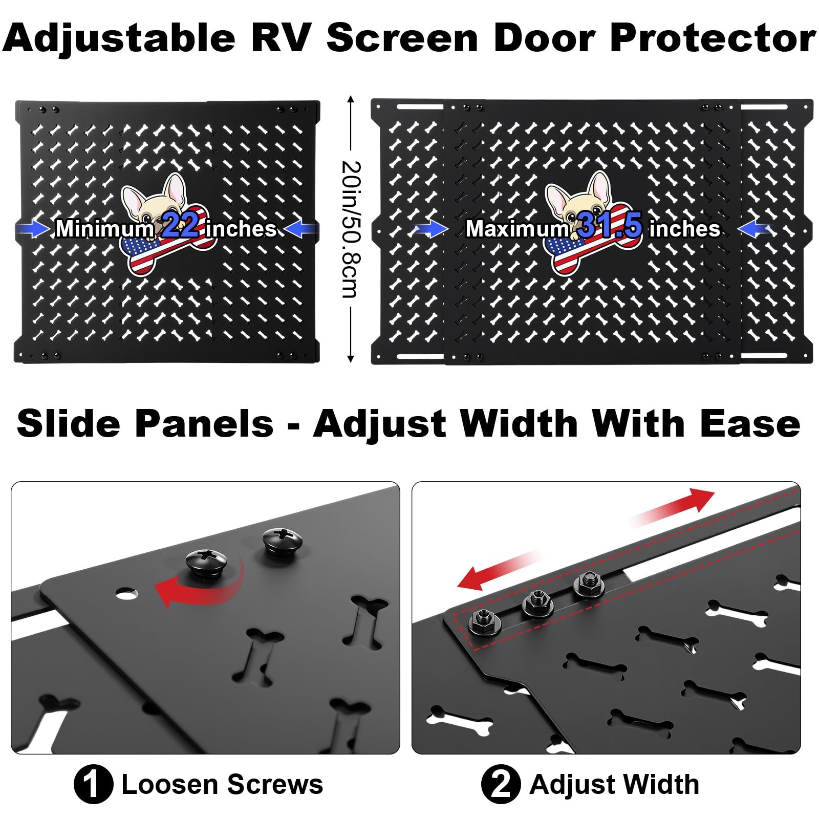 20″ Adjustable RV Screen Door Protector for Dogs Aluminum, Fits 22″-31.5″ Doors