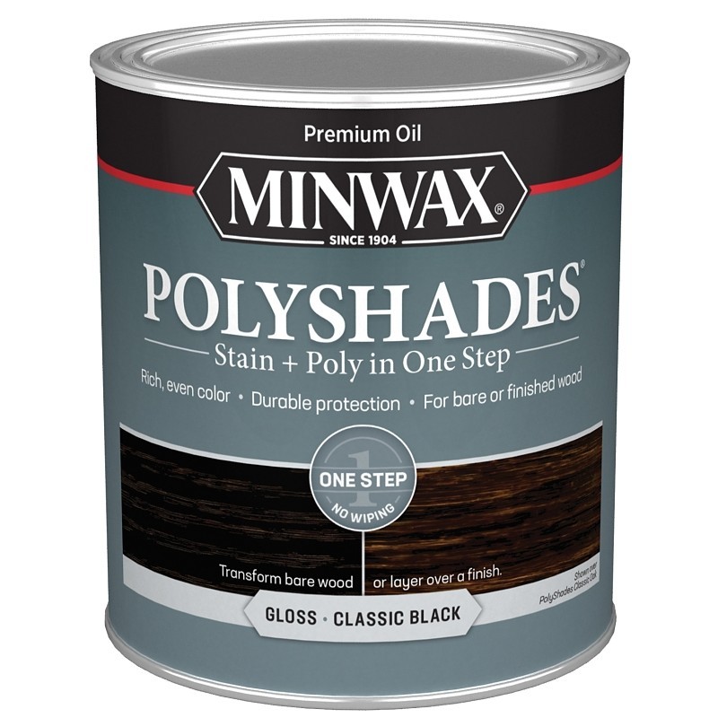 Minwax PolyShades 614950444 Wood Stain and Polyurethane, Gloss, Classic Black, L