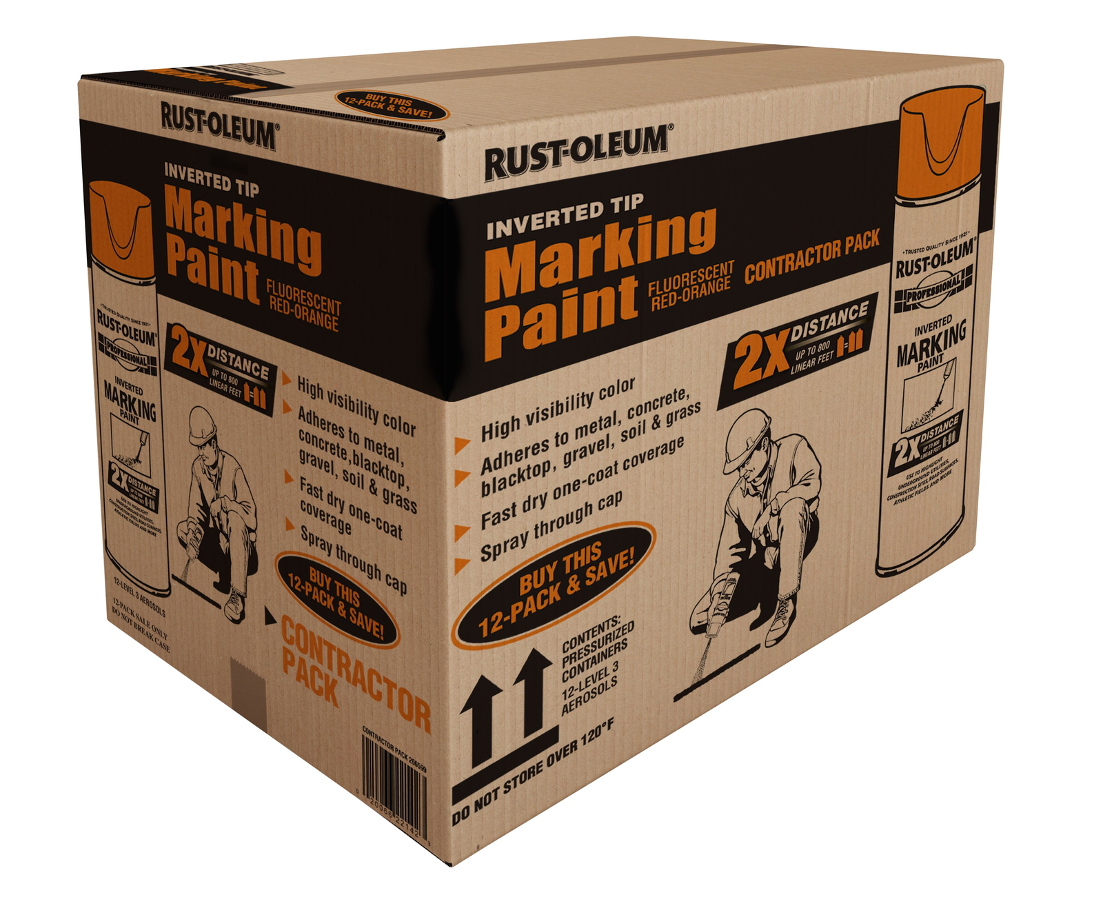 Rust-Oleum Fluorescent Red-Orange 2X Inverted Marking Spray 15oz, 12-Pk (266599)