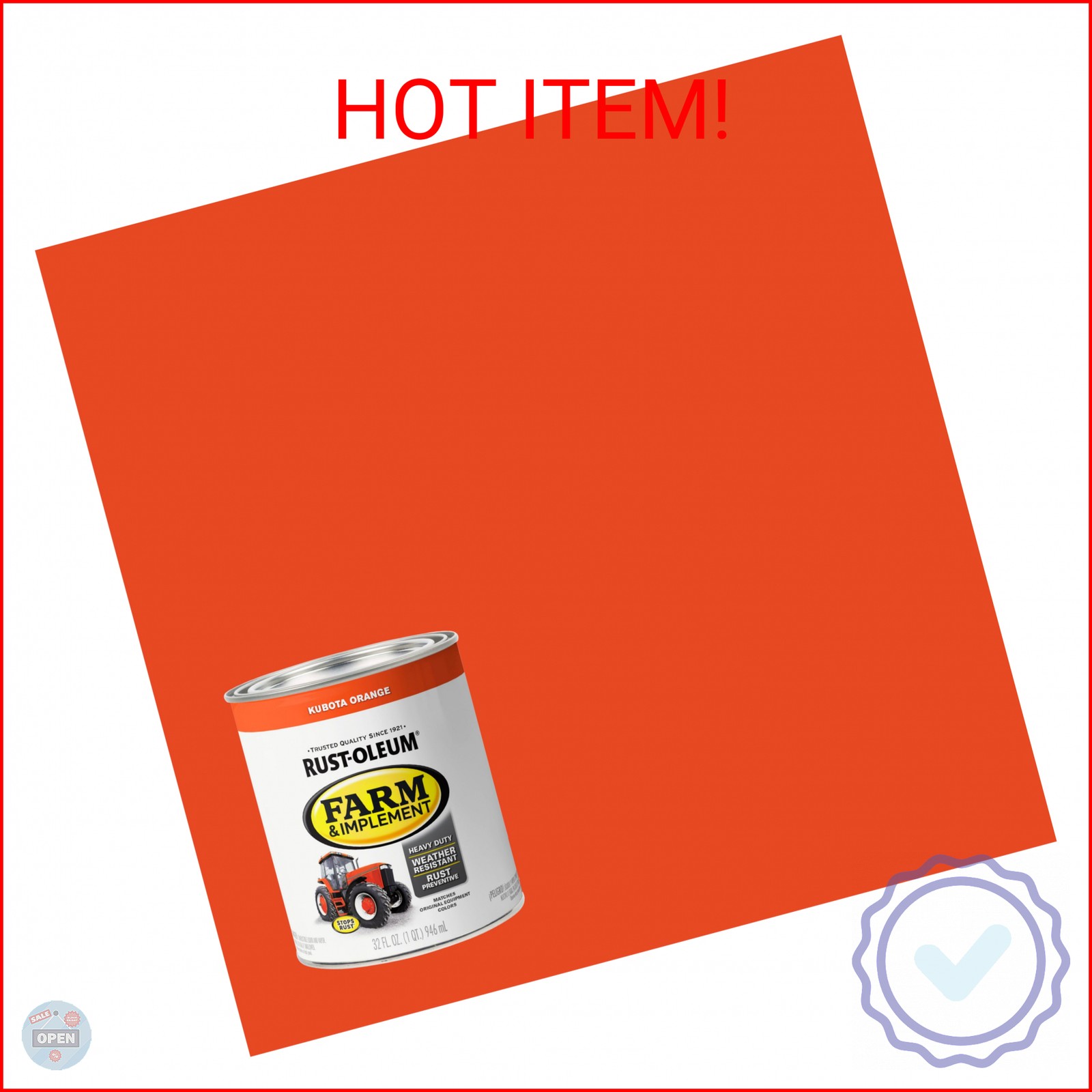 Rust-Oleum 280159 Farm & Implement Enamel Paint, Quart, Kubota Orange, (Pack of
