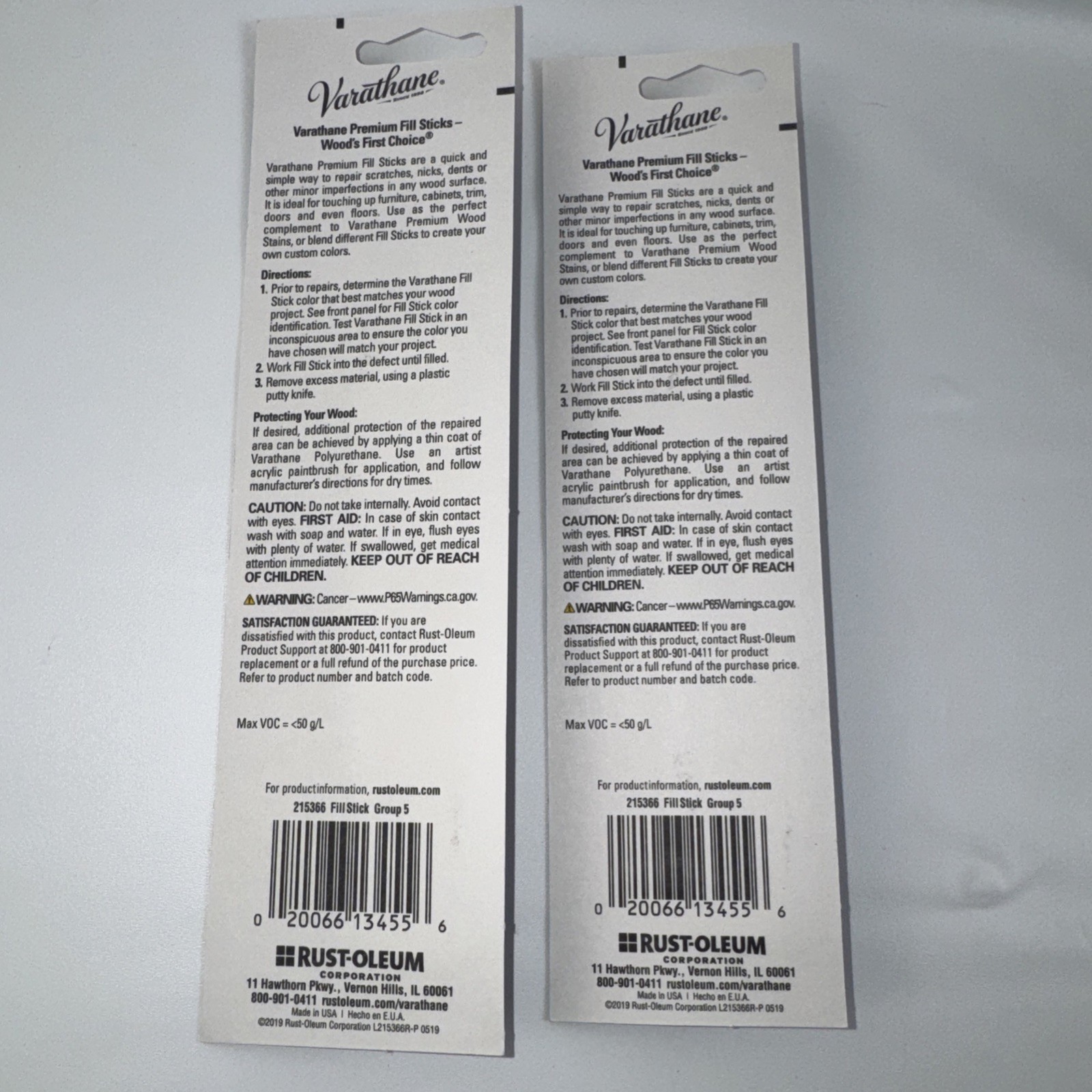 2 Varathane Wood Fill Stick Light Cherry Repair Scratch Filler 0.5oz