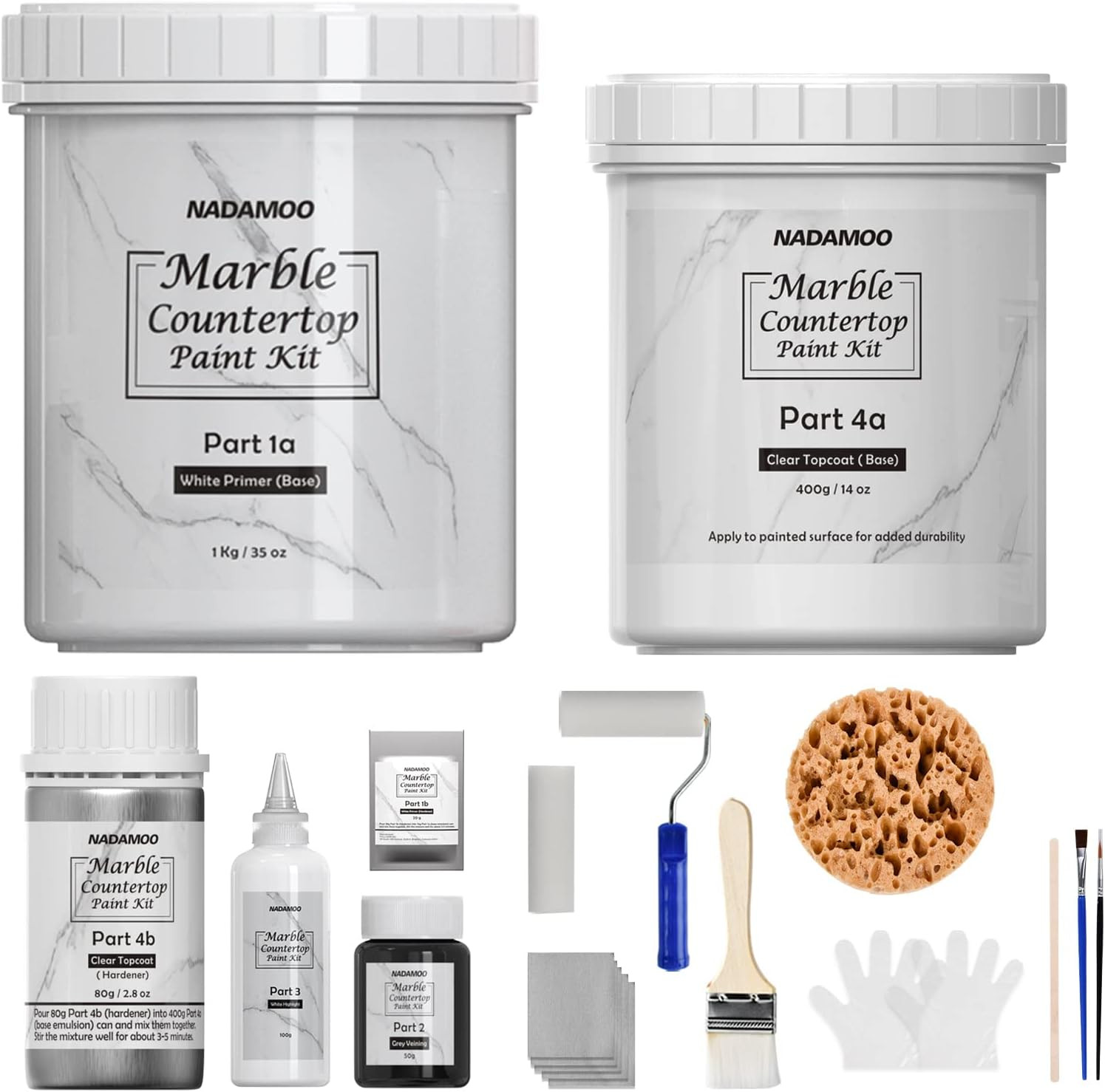 Transform Your Space: White Marble Countertop Paint Kit – 35 SQ. FT. Coverage