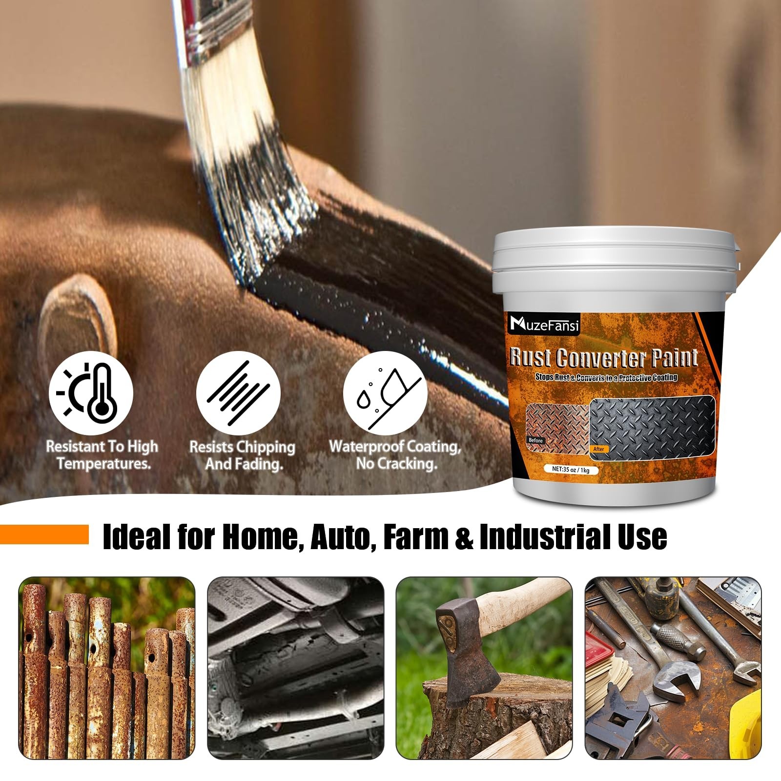 Rust Converter & Metal Primer 34.8 oz – Anti-Rust Coating for Cars, Boats, Fence