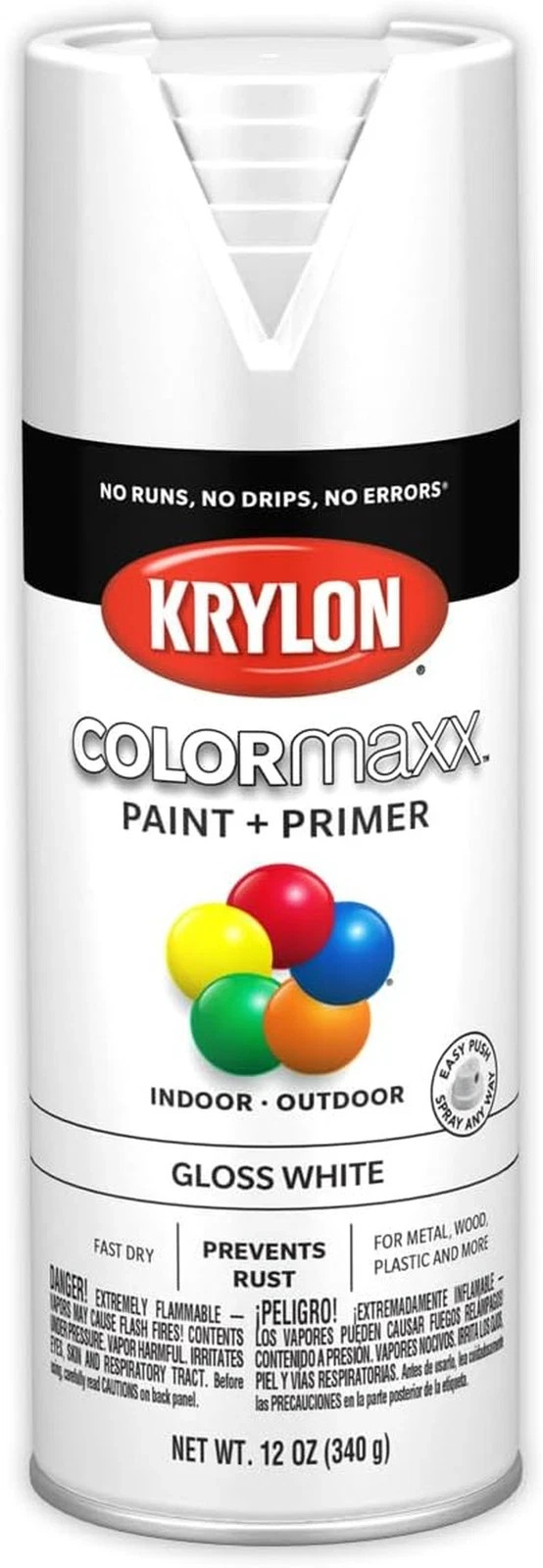 12 Oz K05545007 White Colormaxx Paint & Primer Spray Paint, Gloss