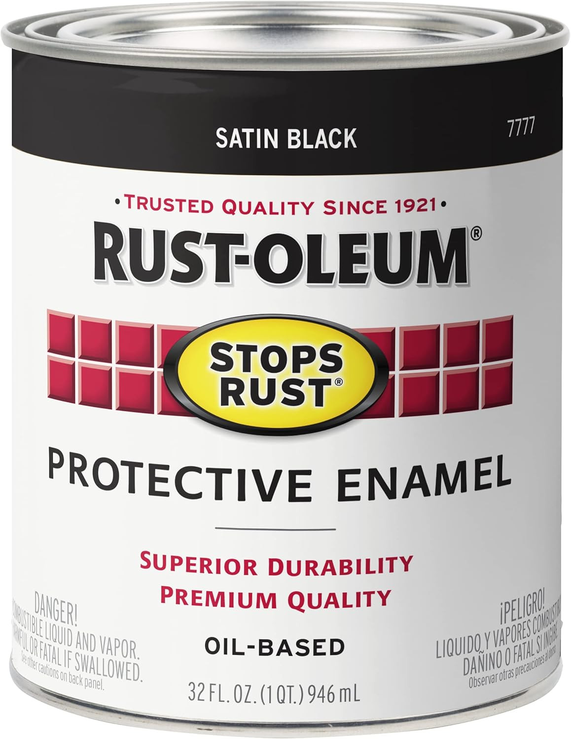 Rust-Oleum 7777502-2PK Stops Rust Brush on Paint, Quart, Satin Black, 2 Pack