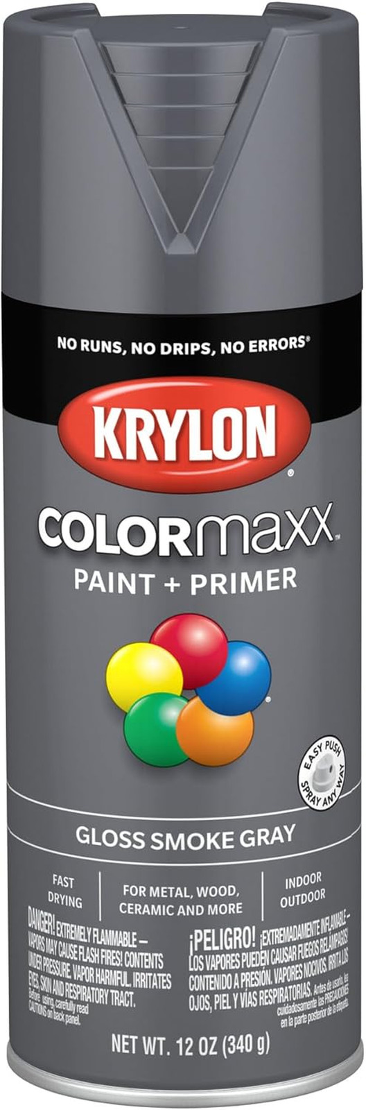 Krylon Colormaxx 12 Oz. Gloss Spray Paint, Smoke Gray – 1 Each