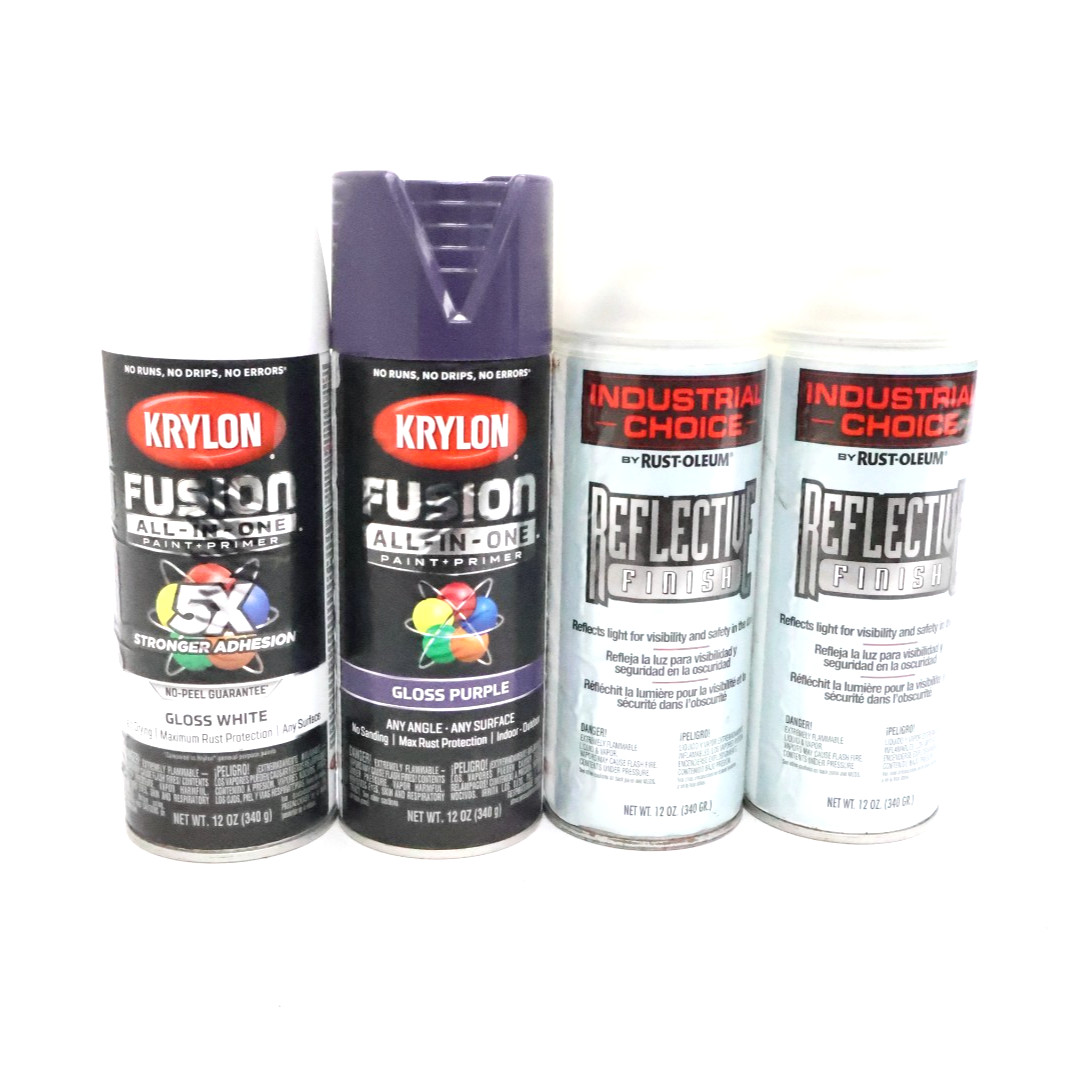 Lot of 4 Krylon & Rust-Oleum Fusion Gloss Paint + Primer Reflective Spray 12 oz