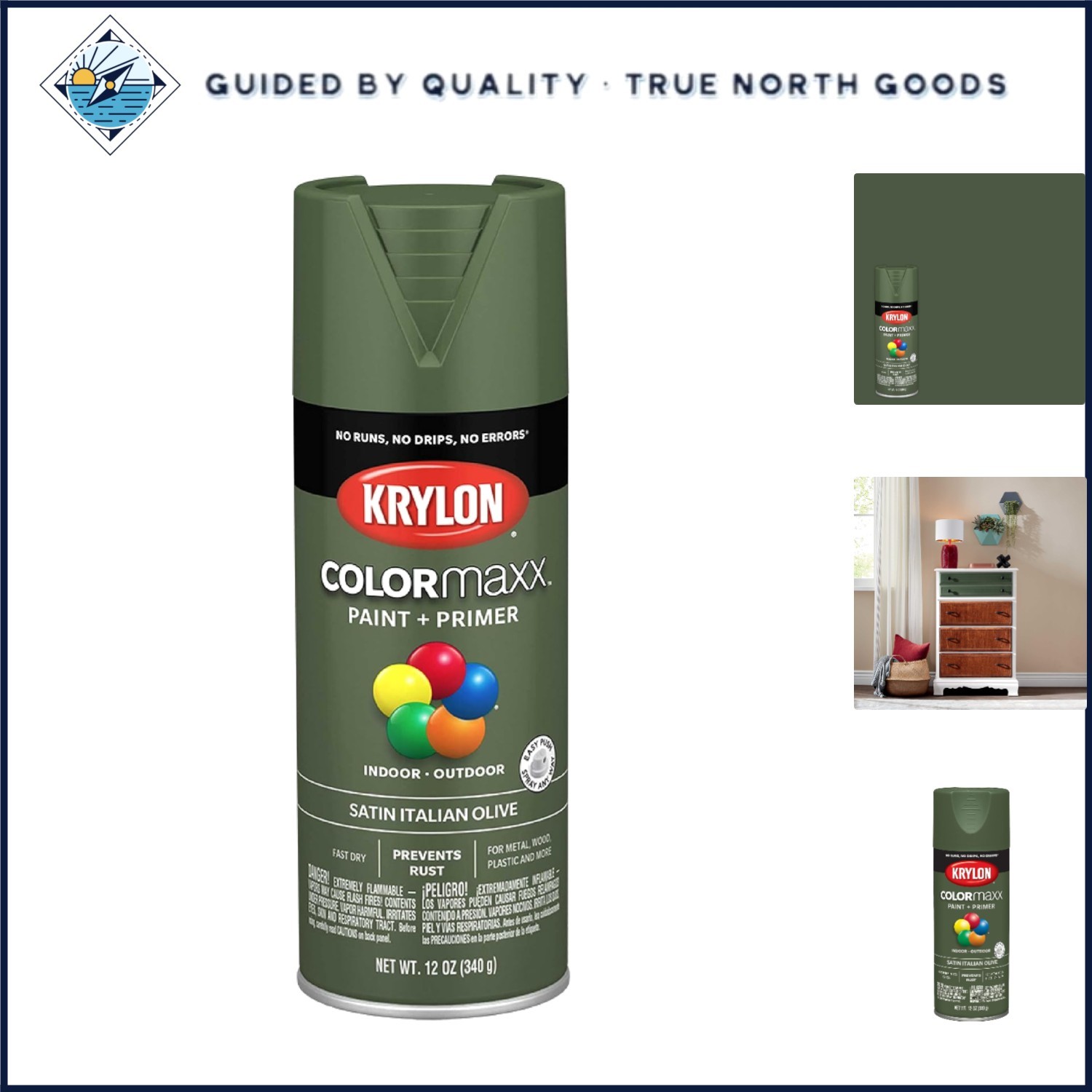 Acrylic Spray Paint and Primer for Indoor/Outdoor Use in Satin Olive Green