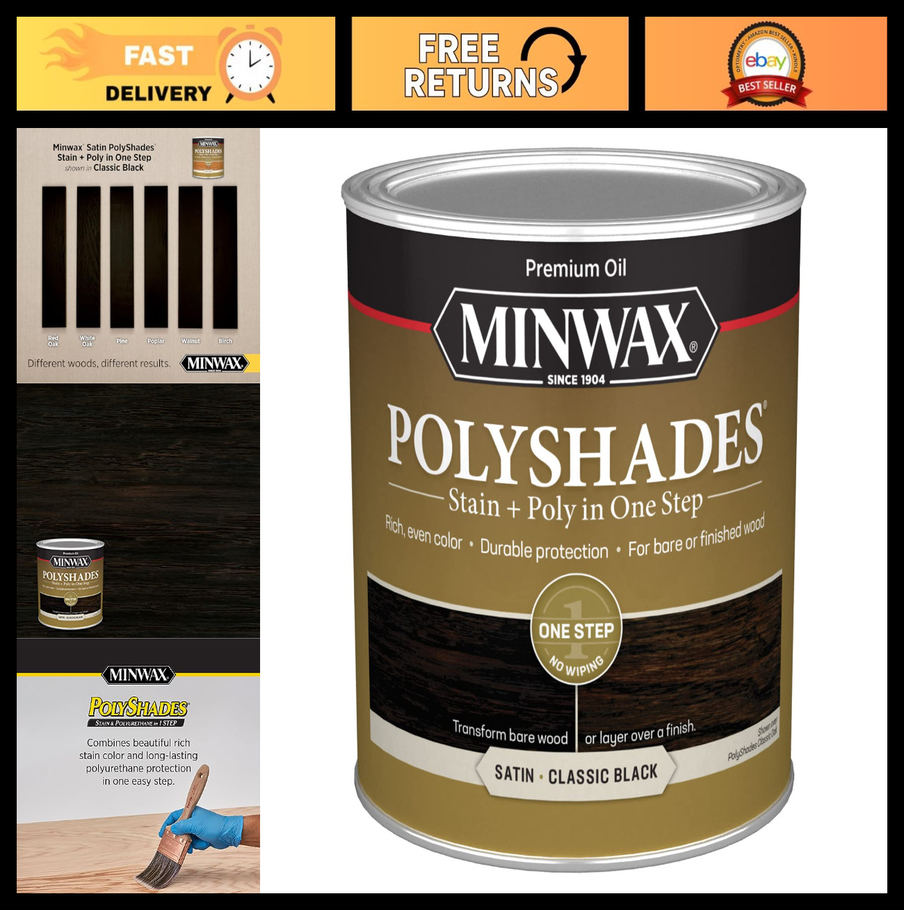 Classic Black Satin Wood Stain & Polyurethane Finish – Quart Size, Easy Applicat