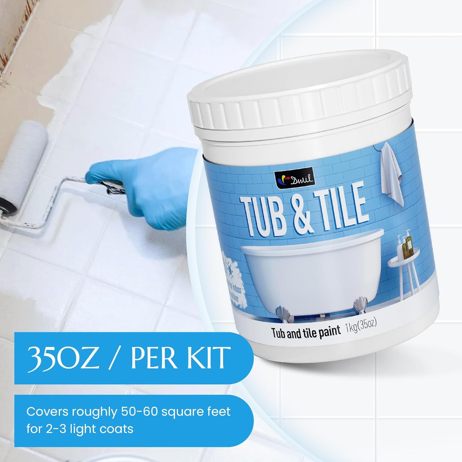 Tub and Tile Refinishing Kit, Quick-Dry Tile Paint for Wall & Floor, Sink Bat…