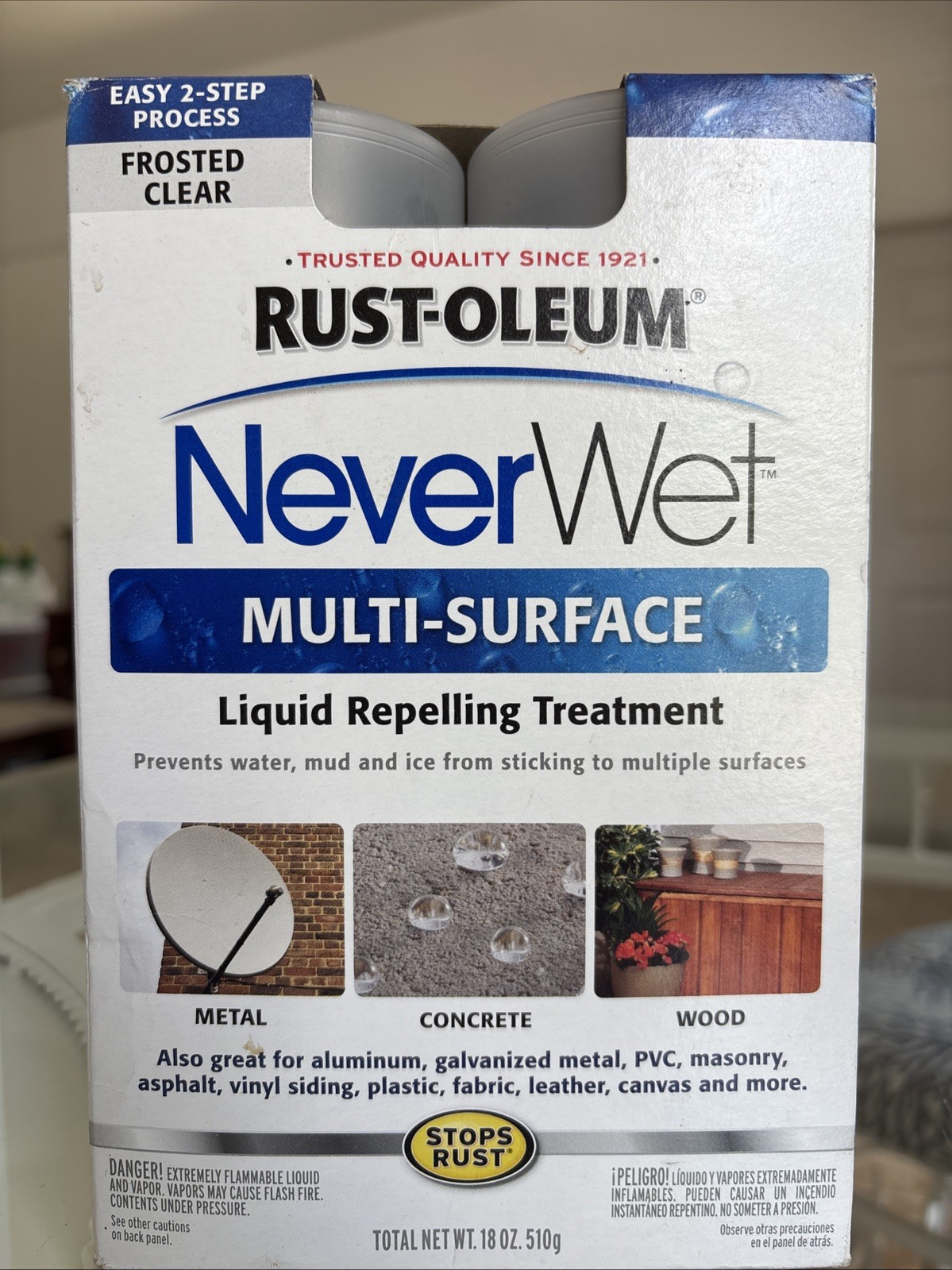 (2 Cans) Rust-Oleum Never Wet Multi Surface Liquid Repelling Frosted Clear NEW