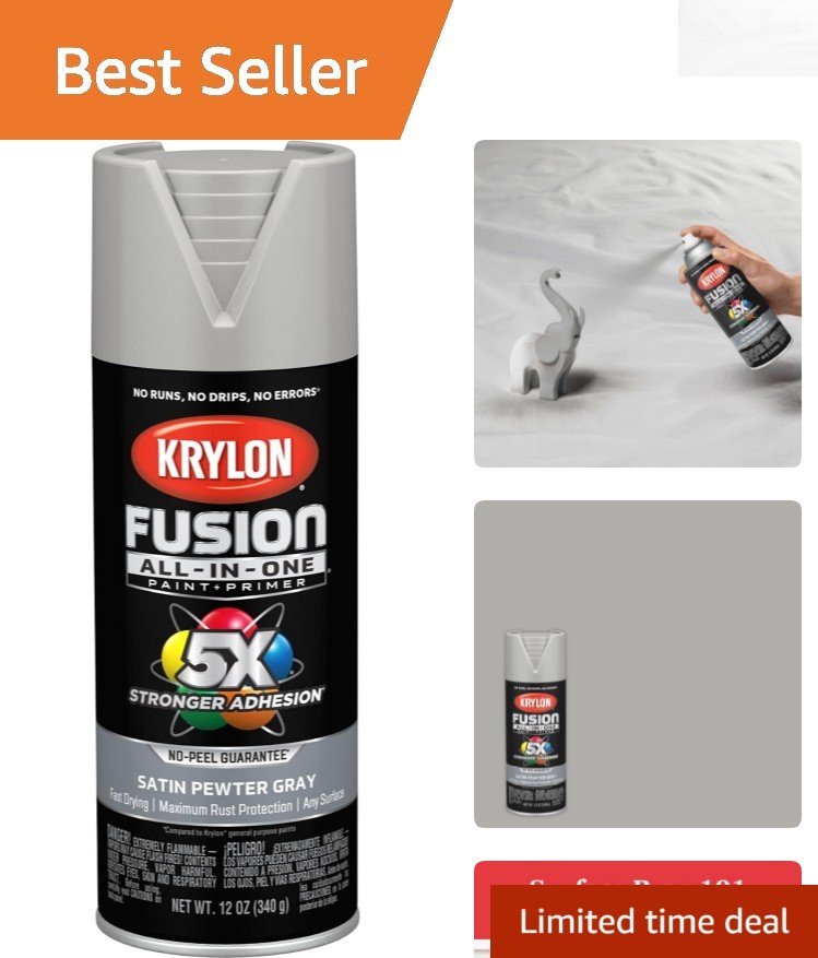Versatile 12 oz Fusion Spray Paint, Fast-Drying & Rust Resistant in Pewter Gray
