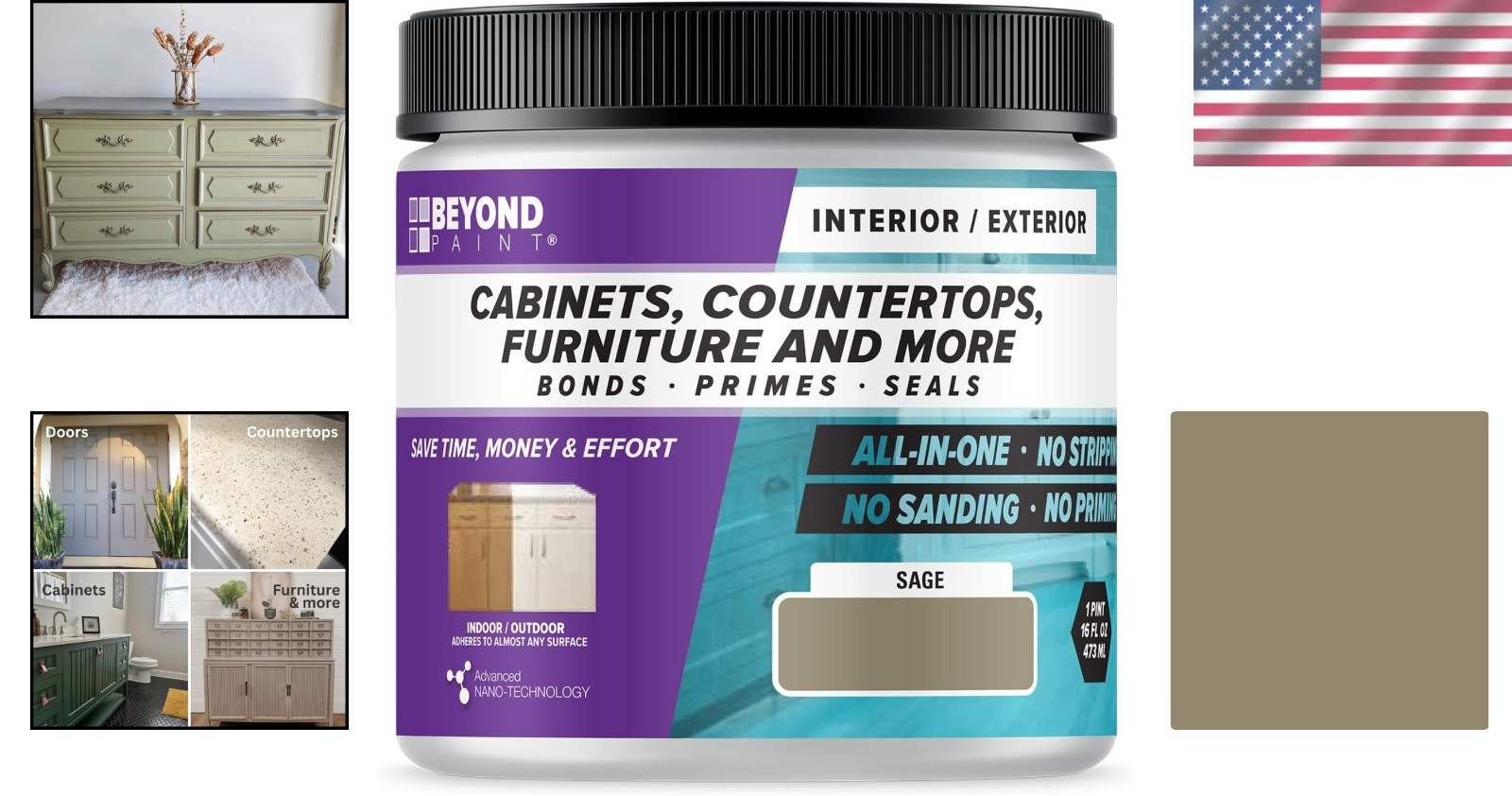 Furniture and Cabinet Refinishing Paint, Matte Finish – Sage