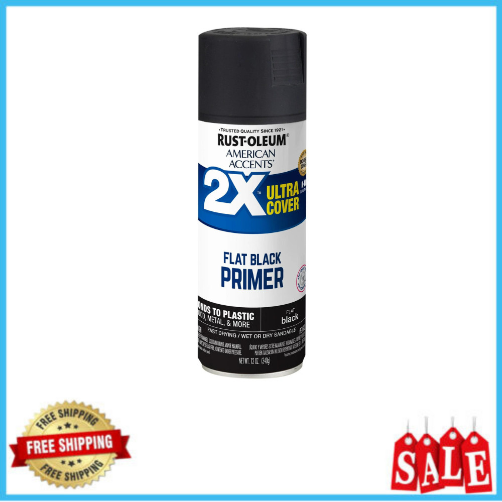 Black Primer, Rust-Oleum American Accents 2X Ultra Cover Flat Spray Paint- 12 oz