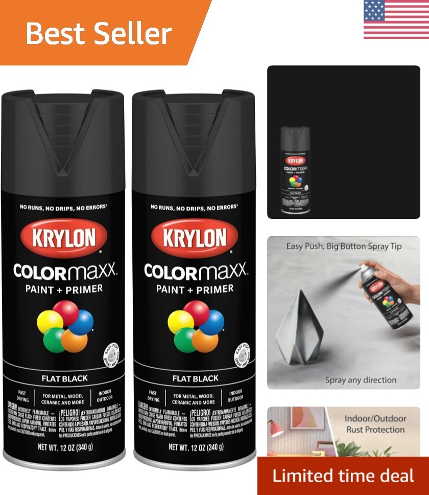 2-Pack COLORmaxx Indoor/Outdoor Flat Black Spray Paint & Primer – 12oz Each